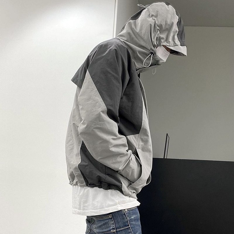 New Multi Pocket Deconstruction Function Color Blocked Zipper Highstreet Trendy Brand Loose Hooded Assault Men's Outdoor Jacket