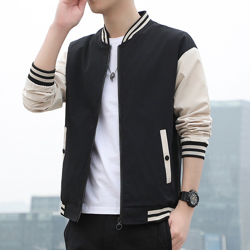 Men's New Korean Style Trendy Top Casual Baseball Puffer Jacket Thin Solid Color JacketMen's Jacket School Team Jacket