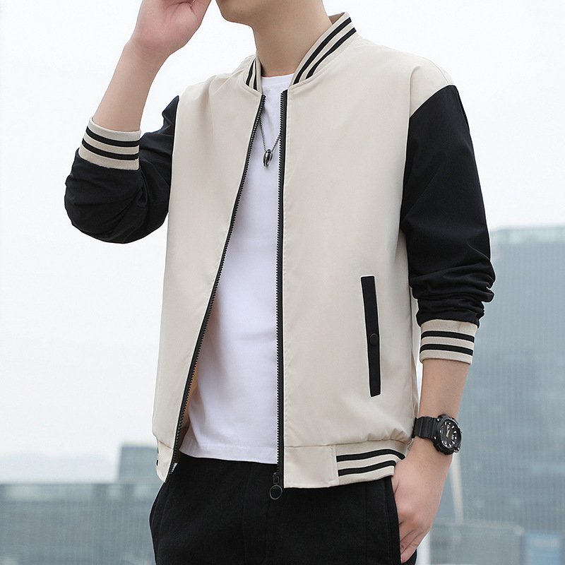 Men's New Korean Style Trendy Top Casual Baseball Puffer Jacket Thin Solid Color JacketMen's Jacket School Team Jacket