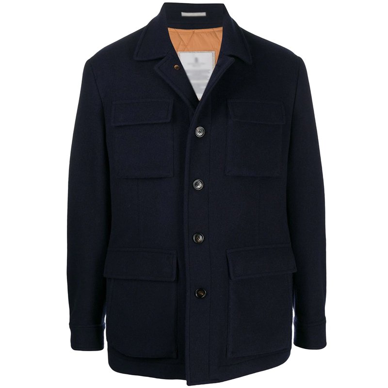 Custom Logo Single-breasted Flip Pocket Jacket Wool Blend Cardigan Men's Long Sleeve Wool / Polyester Shell Men's Jeans Printed
