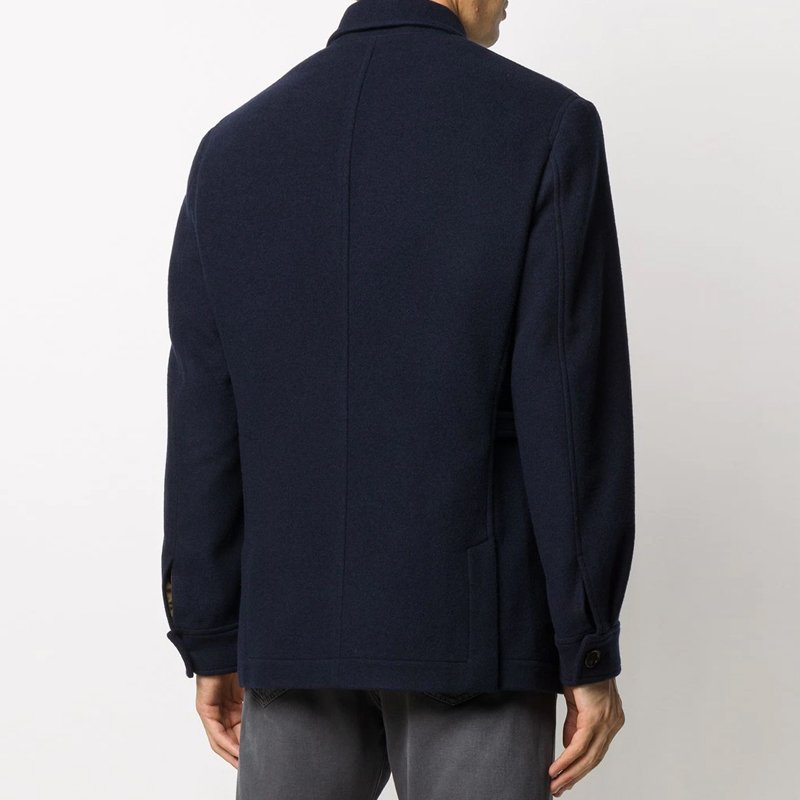 Custom Logo Single-breasted Flip Pocket Jacket Wool Blend Cardigan Men's Long Sleeve Wool / Polyester Shell Men's Jeans Printed