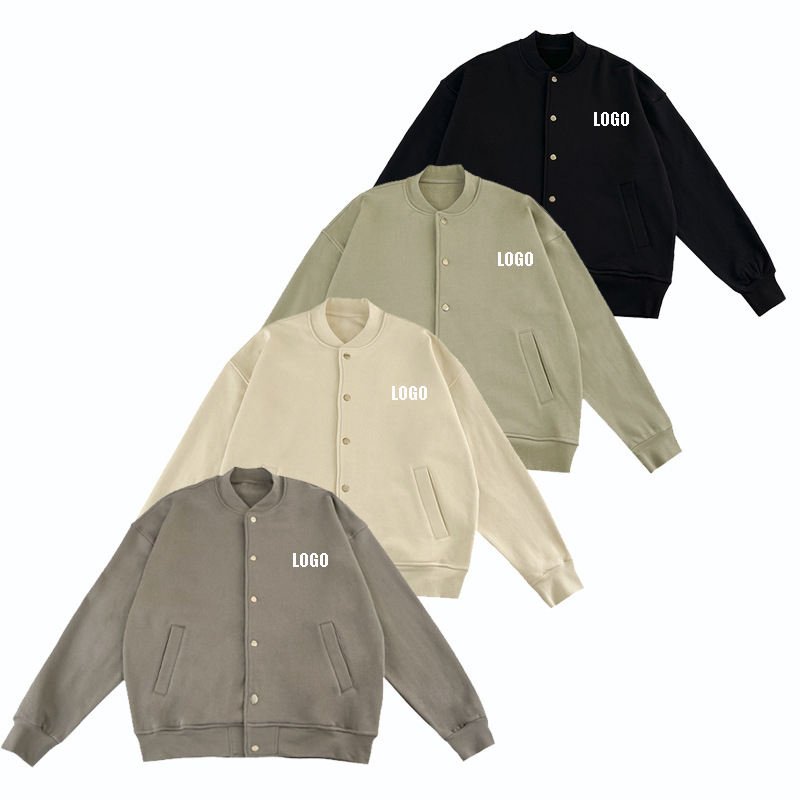 CrazyMaker 360gsm Custom Logo Oversize Cotton Fleece Unisex Snap Couple Wool Bomber Baseball Drop Shoulder Sleeve Men Jackets