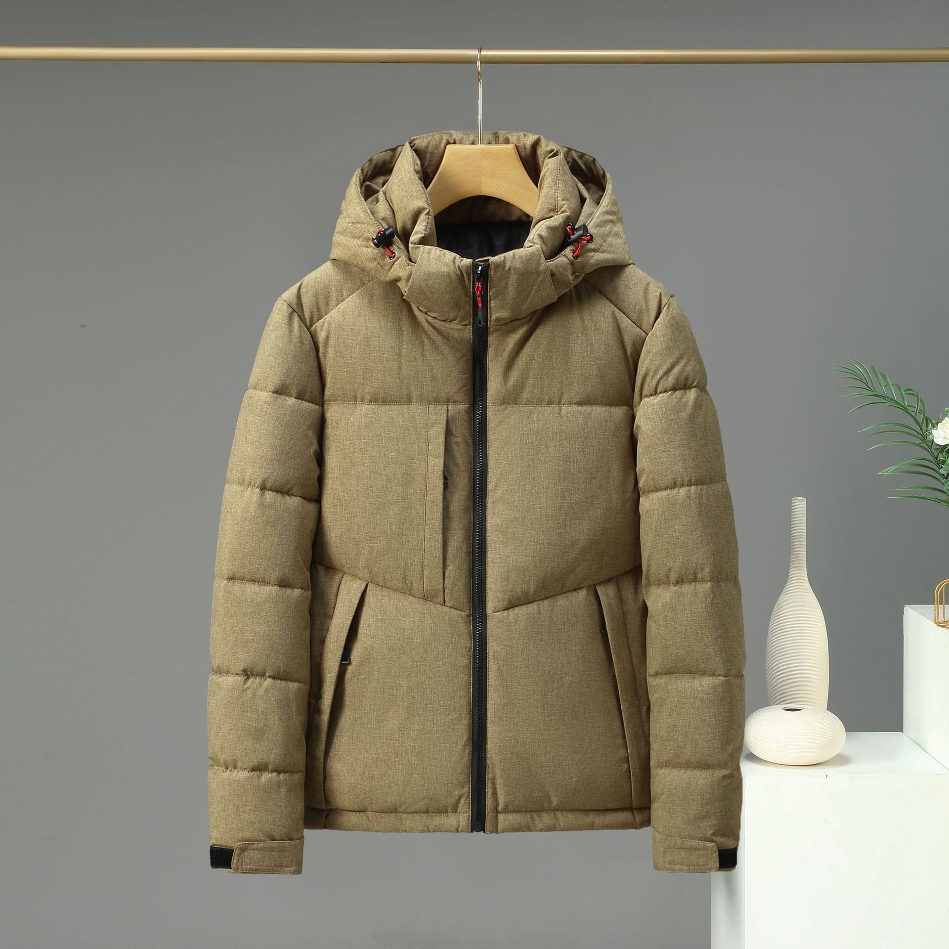 2024 New European Style Men's Winter Puffer Jacket Waterproof Warm Outdoor Thickened Wool Stand Collar Hood Canvas Quilted Long