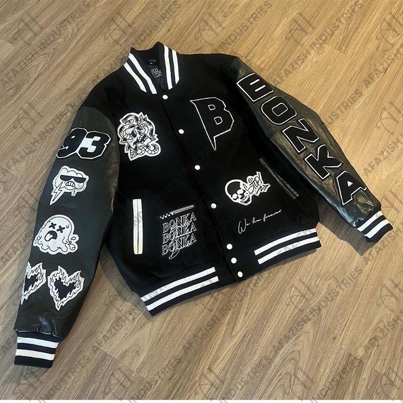 Custom Embroidery Chenille Patches Varsity Bomber Letterman College Plus Size baseball varsity Jackets leather sleeves