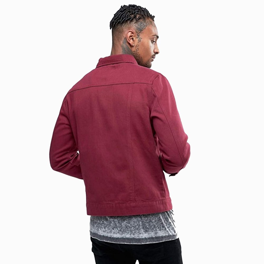 High Quality Man Jeans Jackets Cotton Made Street Wear Maroon Color Jeans Denim Jackets For Adult Men's