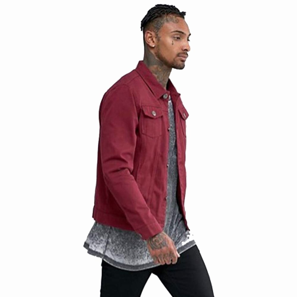 High Quality Man Jeans Jackets Cotton Made Street Wear Maroon Color Jeans Denim Jackets For Adult Men's