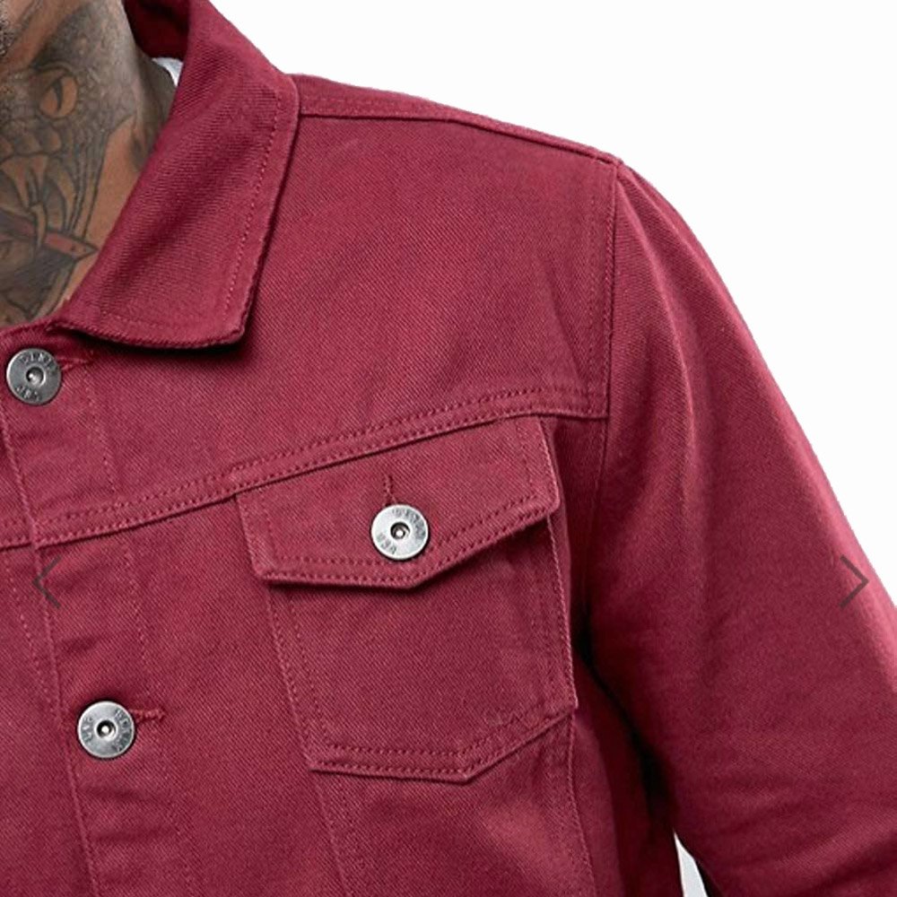 High Quality Man Jeans Jackets Cotton Made Street Wear Maroon Color Jeans Denim Jackets For Adult Men's