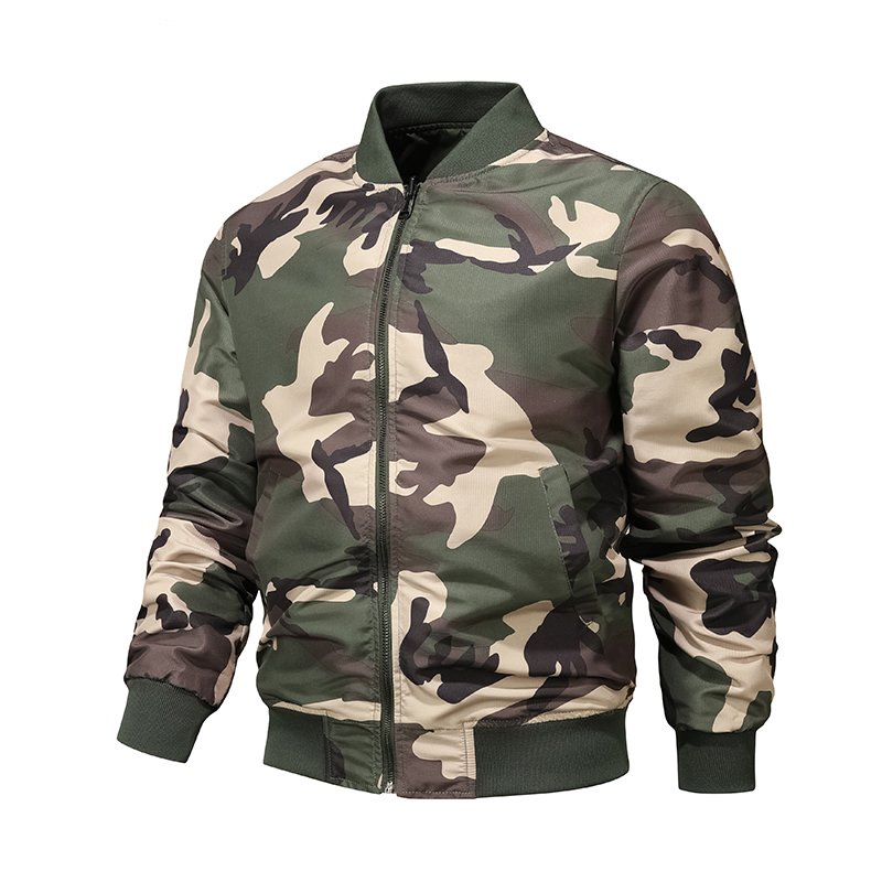 Men's Nylon Reversible Windbreaker Jacket Hooded Camo Printed Windproof Autumn Bomber Jacket For Men Durable Outdoor Wear