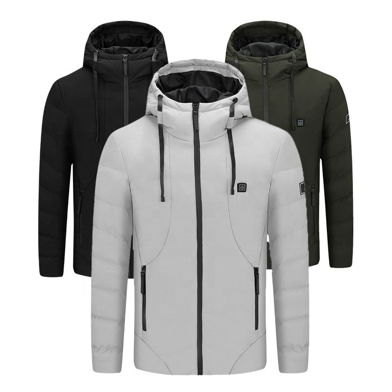 Men's Coats Windproof Insulated Heated Jacket 9 Zones Thick Long Sleeves Heated Hood Casual Winter Hunting Battery Not Included