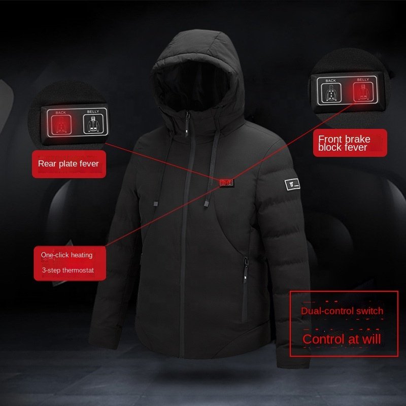 Men's Coats Windproof Insulated Heated Jacket 9 Zones Thick Long Sleeves Heated Hood Casual Winter Hunting Battery Not Included