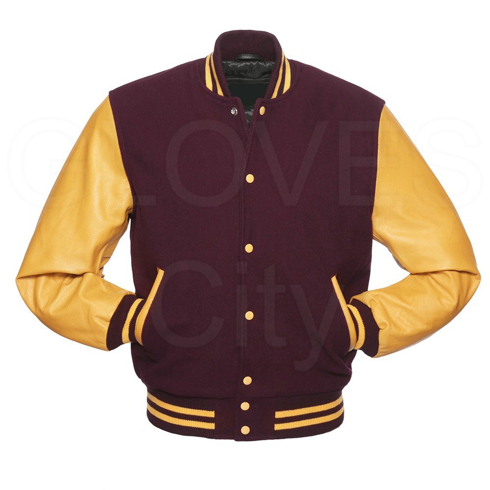custom made varsity jacket leather sleeves brown wool custom baseball letterman varsity bomber jacket men