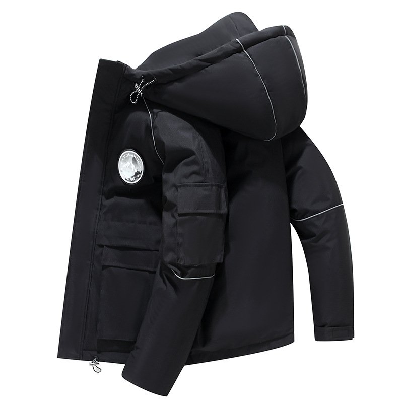 Custom Logo Oem Pocket Man Winter Coat With Hood Fashion Windproof Puff Duck Feather Jacket Men Long Coat For Winter