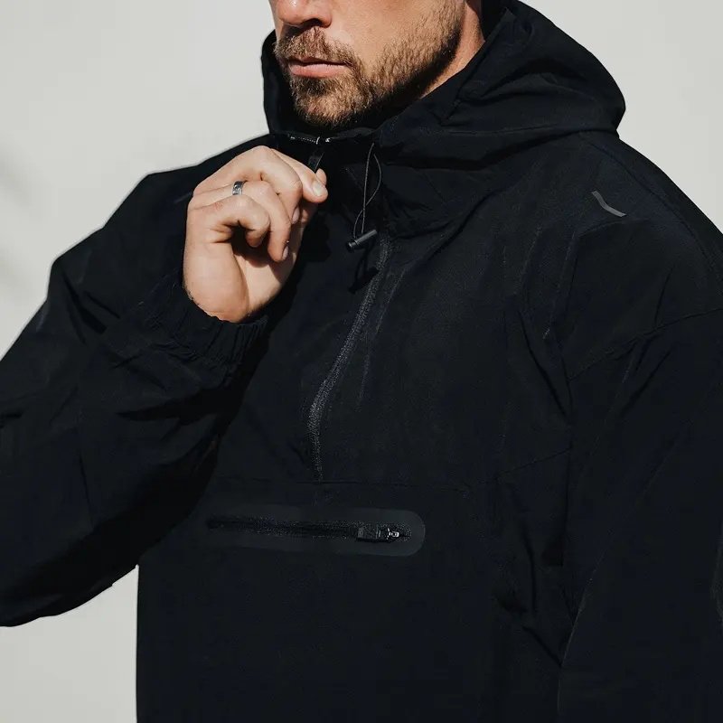 Wholesale Custom Logo Soft Shell Men's Jacket Adjustable Elastic Hem Gym Jacket Woven 4 ways Stretchy Windbreaker Jacket For Men