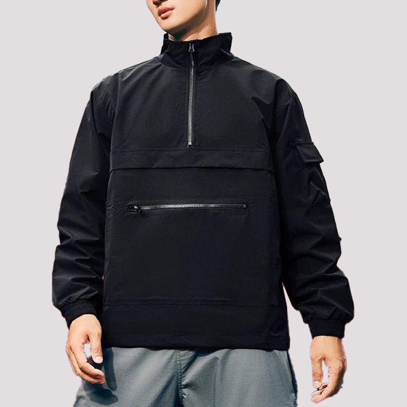 OEM Men's Half Zip Windbreaker Custom Regular Fit Hooded Blank High Quality Quarter Zip Sports Waterproof Jacket For Men