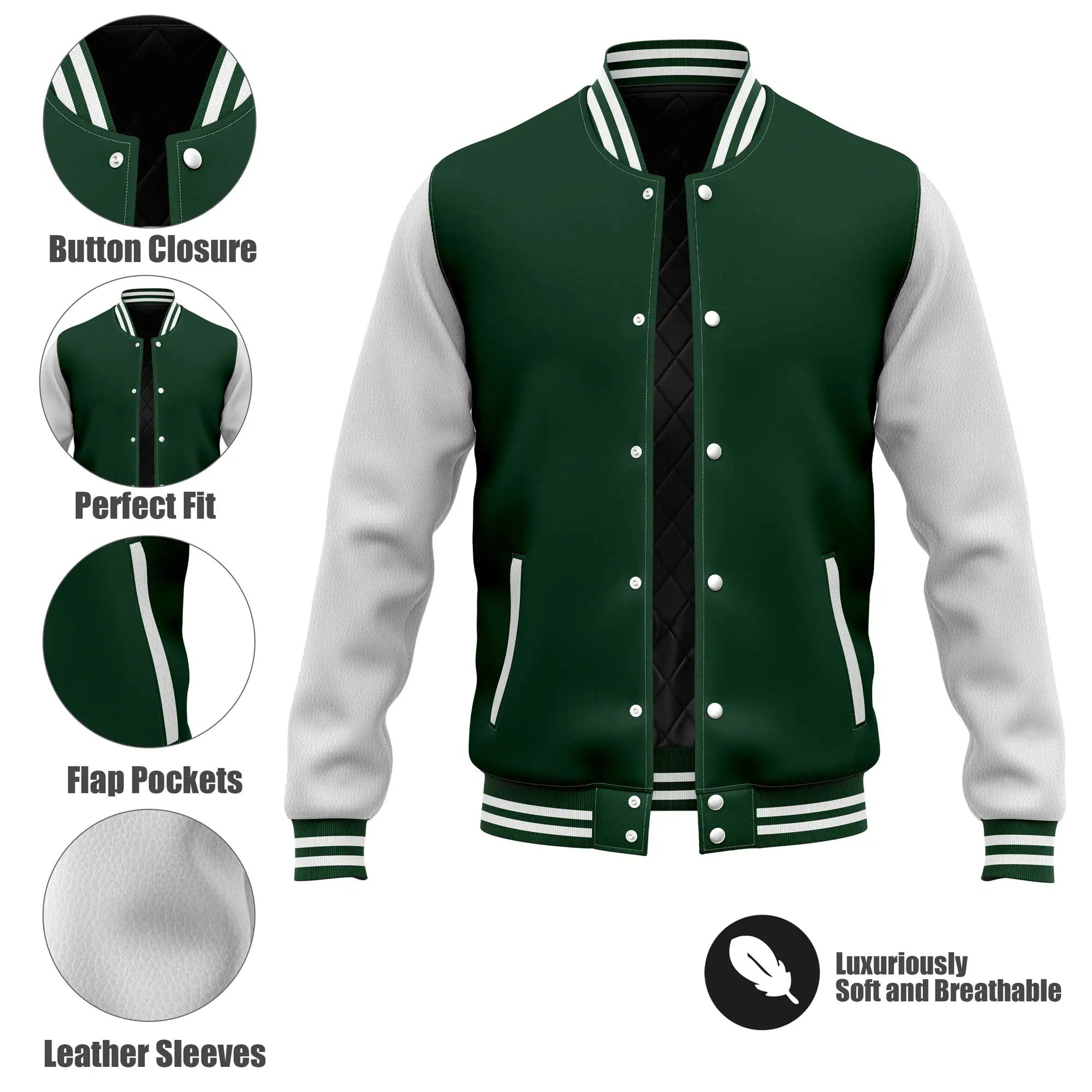 GINWEN New Arrival Leather Sleeve Varsity Jacket Casual Baseball Jacket Patchwork Bomber men's Jacket