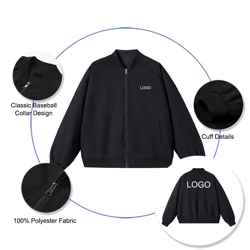 Unisex Loose Design Custom Logo Polyester Jacket Baseball Collar Plain Windbreaker Spring Letterman Jackets