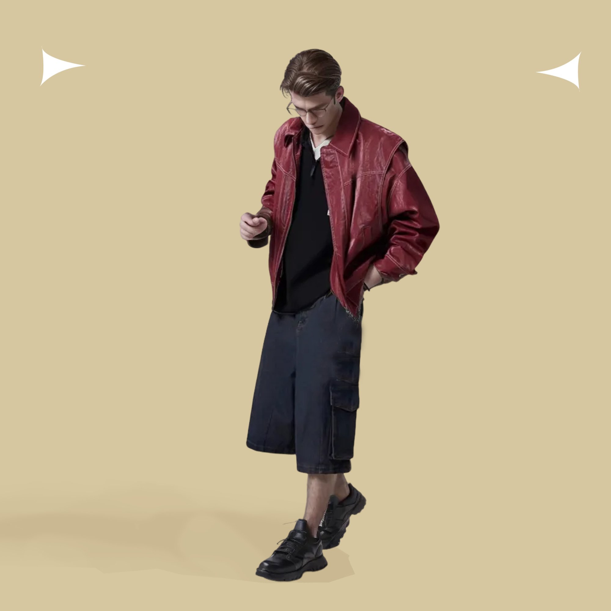 Bomery Custom PU Leather Men's Jacket High Quality Casual Style with Lapel Heated Long Sleeve Street for Men