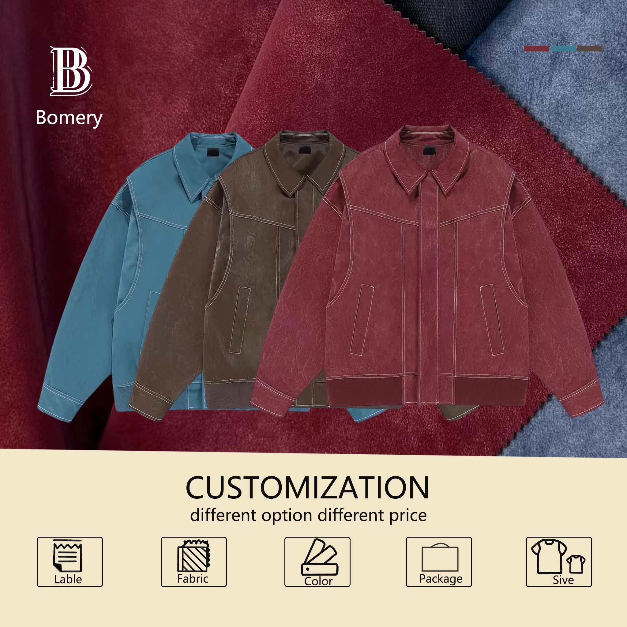 Bomery Custom PU Leather Men's Jacket High Quality Casual Style with Lapel Heated Long Sleeve Street for Men