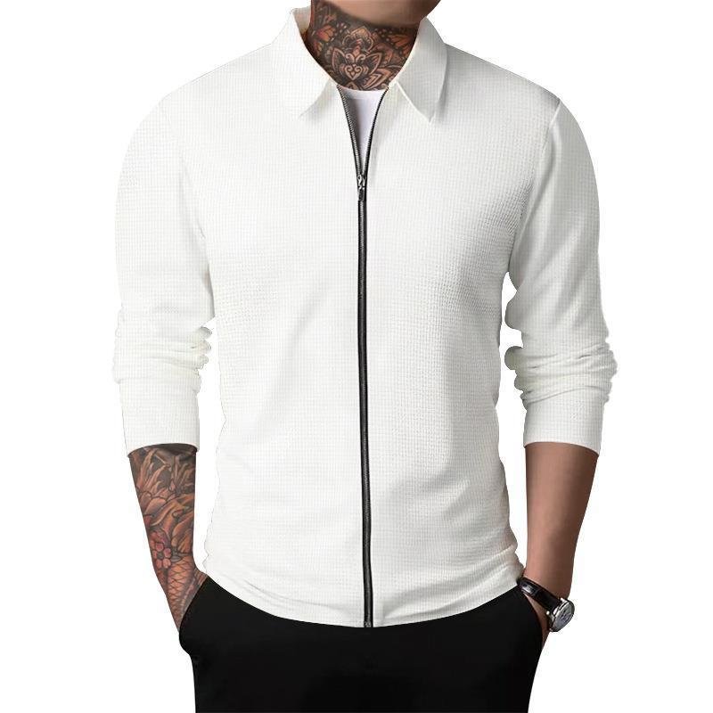 New Autumn Custom Logo Men's Jacket Cardigan Long Sleeve Lapel Waffle Solid Color Streetwear Slim Fit Coat Jackets