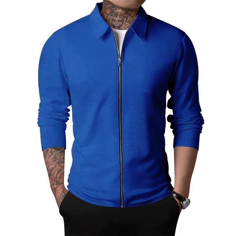 New Autumn Custom Logo Men's Jacket Cardigan Long Sleeve Lapel Waffle Solid Color Streetwear Slim Fit Coat Jackets