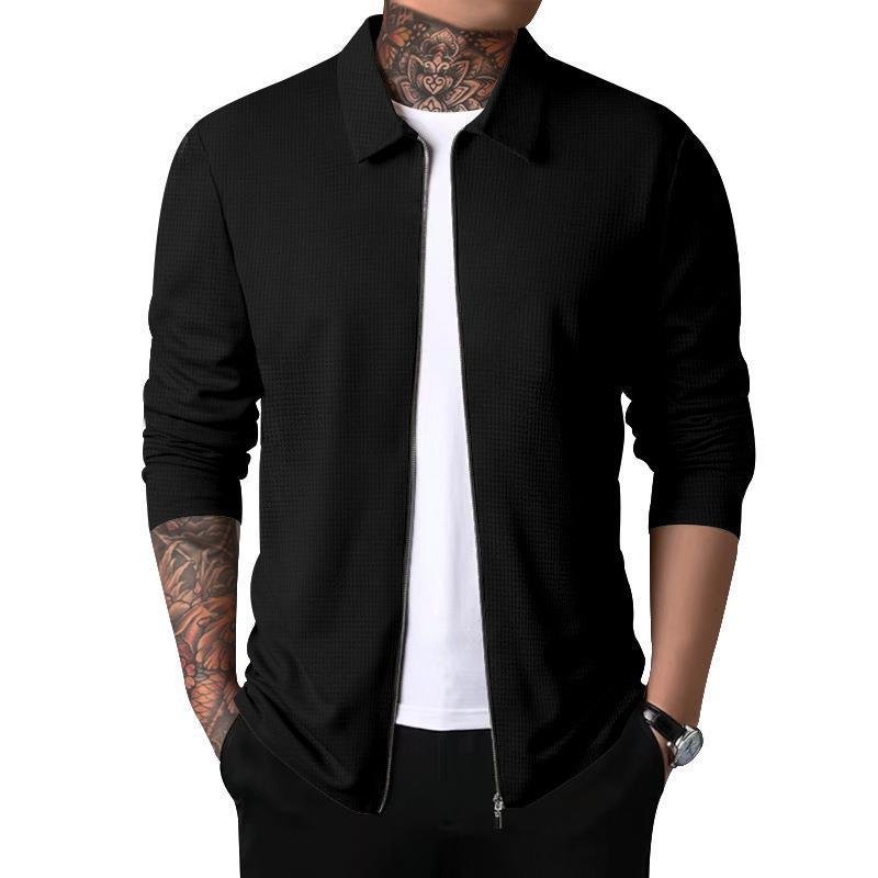 New Autumn Custom Logo Men's Jacket Cardigan Long Sleeve Lapel Waffle Solid Color Streetwear Slim Fit Coat Jackets