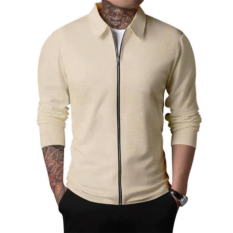 New Autumn Custom Logo Men's Jacket Cardigan Long Sleeve Lapel Waffle Solid Color Streetwear Slim Fit Coat Jackets