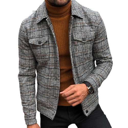 2021 Autumn Casual Men's Jackets & Coats Slim Pocket Long Sleeve Lapel Chaquetas Para Hombre Mens Plaid Jacket