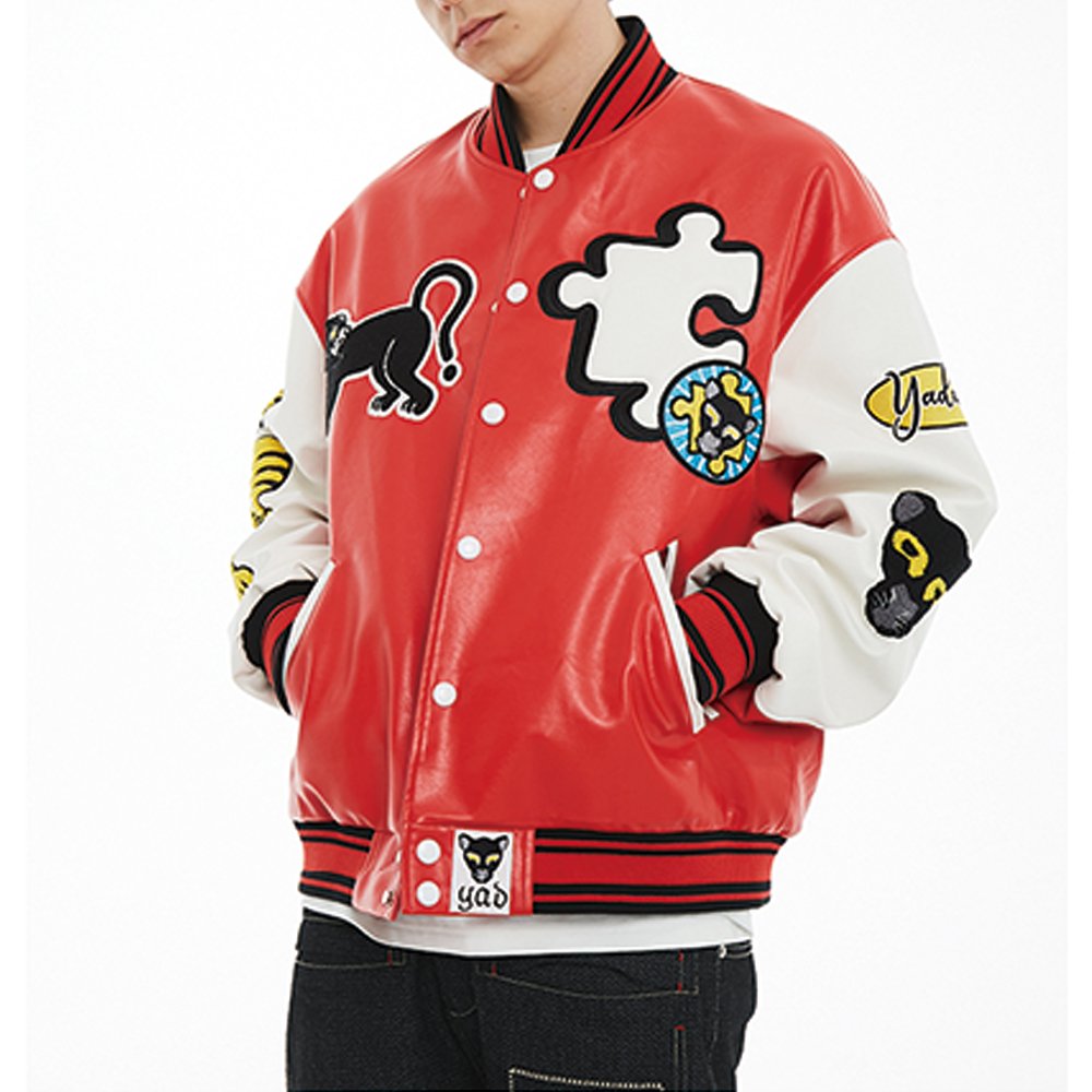 Premium men's full leather elastic cuff bomber jackets custom chenille embroidery patches varsity jackets for men