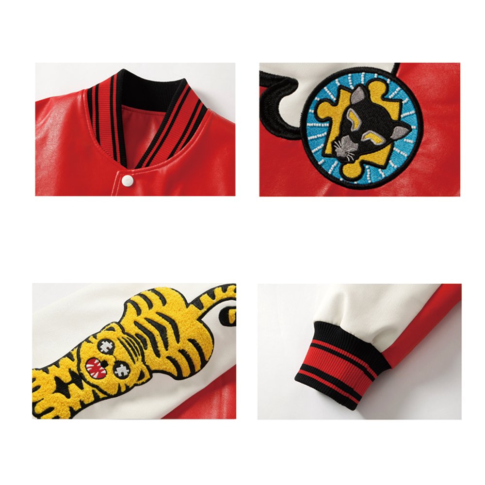 Premium men's full leather elastic cuff bomber jackets custom chenille embroidery patches varsity jackets for men