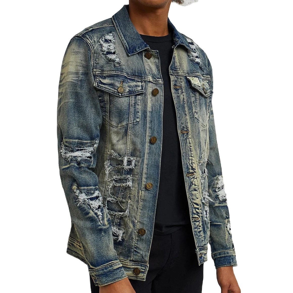 Fashion Outdoor Mens Distressed Denim Jean Jacket Custom Vintage Acid Wash Denim Male Streetwear Jackets Cowboy Coats