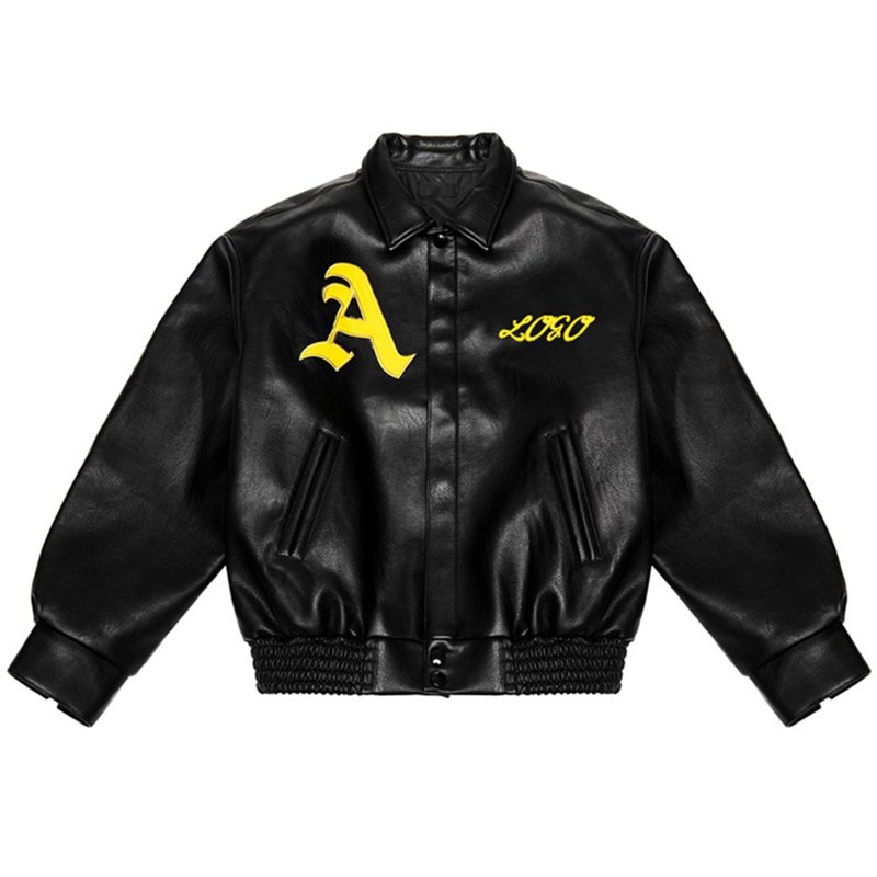 High Quality Custom Embroidery Logo Leather Baseball Jacket Street Outdoor Cool Motorbike Jacket Windproof Men'S Jackets