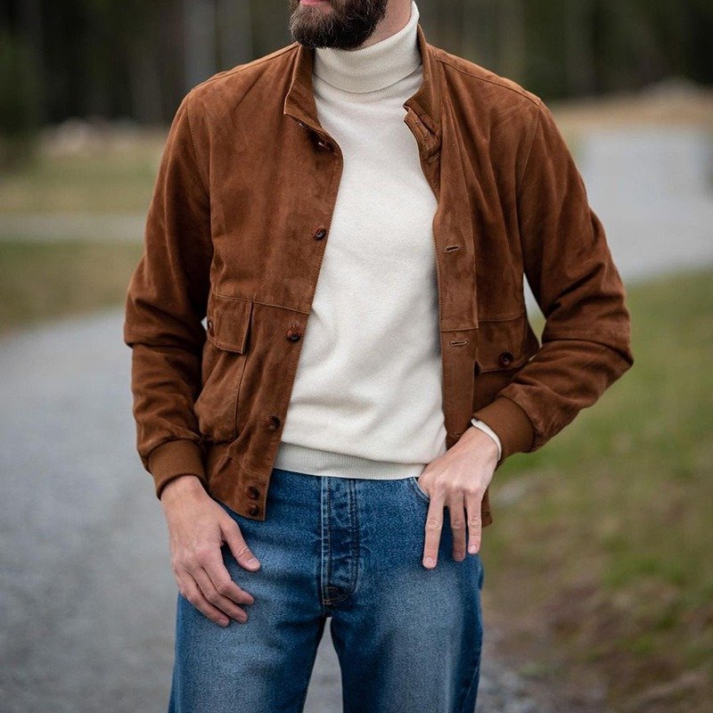 2024 Europe and America Men's Casual Solid Color Jacket Spring and Autumn Wild Stand-Up Collar Outdoor Plus Size Jacke