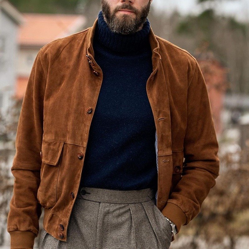 2024 Europe and America Men's Casual Solid Color Jacket Spring and Autumn Wild Stand-Up Collar Outdoor Plus Size Jacke