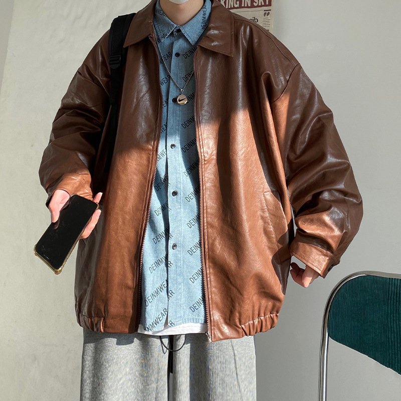 OEM Custom Design Spring Autumn Leather men's casual coat custom handsome youth spring autumn motorcycle jacket for man