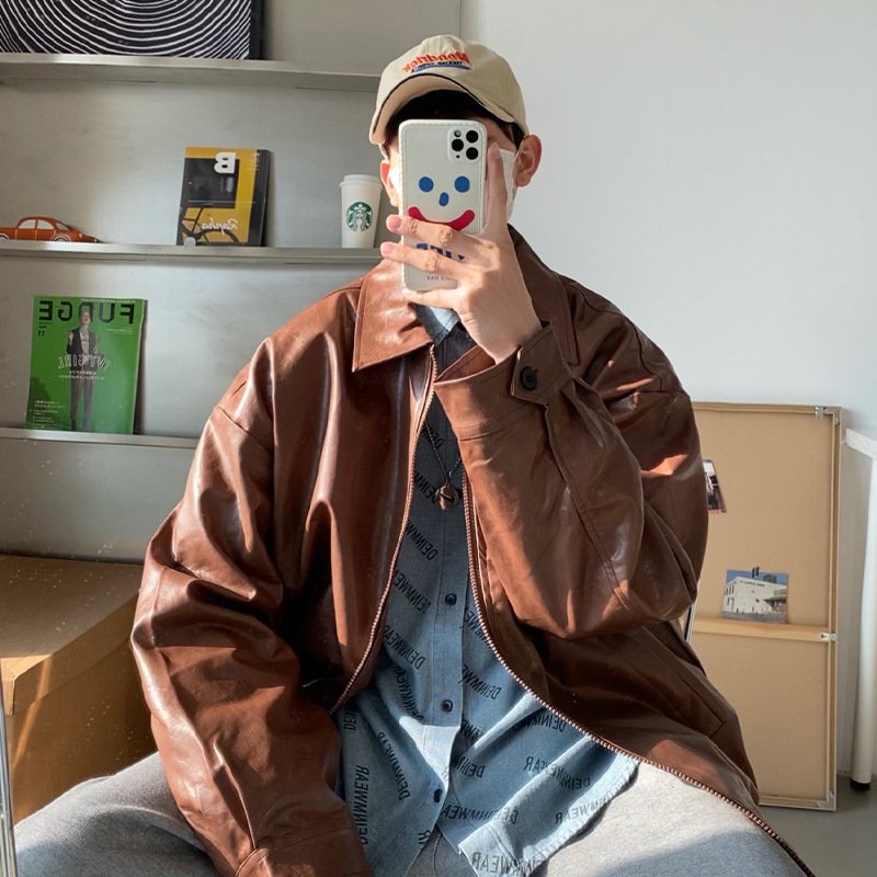 OEM Custom Design Spring Autumn Leather men's casual coat custom handsome youth spring autumn motorcycle jacket for man