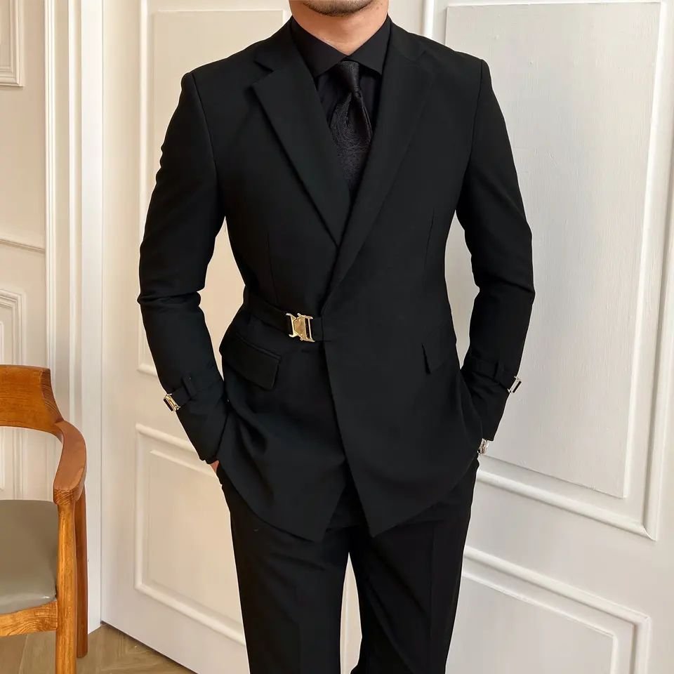 High quality professional customized men's outerwear autumn new fashion black suit wedding banquet suit personalized trend