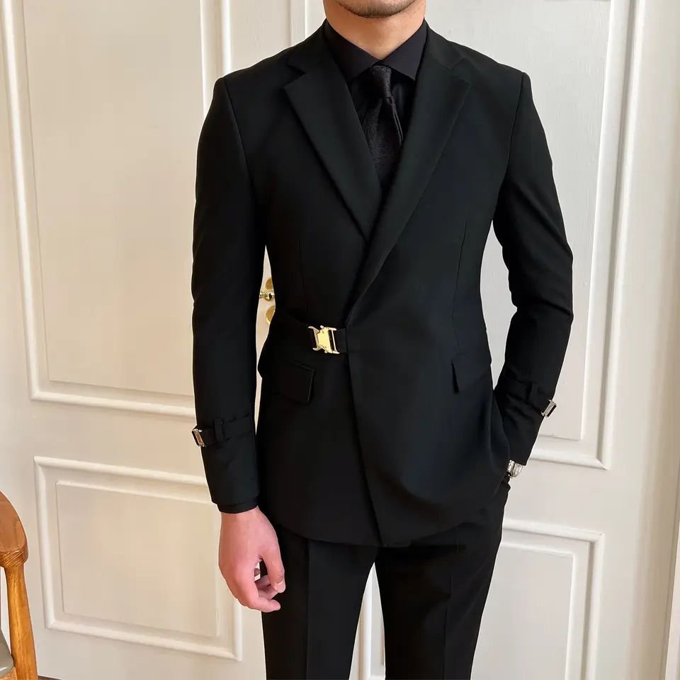 High quality professional customized men's outerwear autumn new fashion black suit wedding banquet suit personalized trend