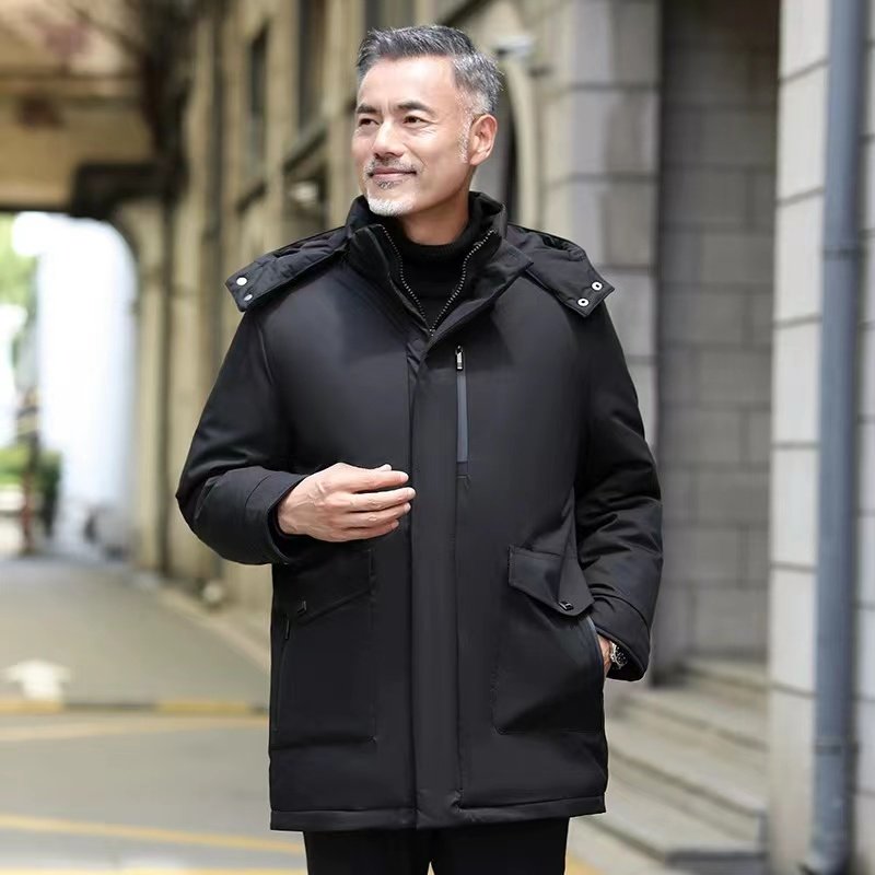 Men's middle-aged and elderly long down jacket with detachable and thickened inner lining, cold resistant casual winter jacket