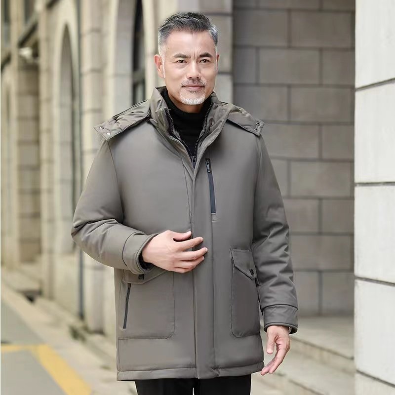 Men's middle-aged and elderly long down jacket with detachable and thickened inner lining, cold resistant casual winter jacket