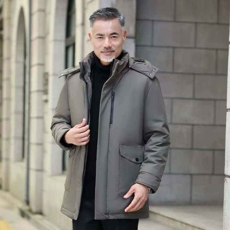 Men's middle-aged and elderly long down jacket with detachable and thickened inner lining, cold resistant casual winter jacket
