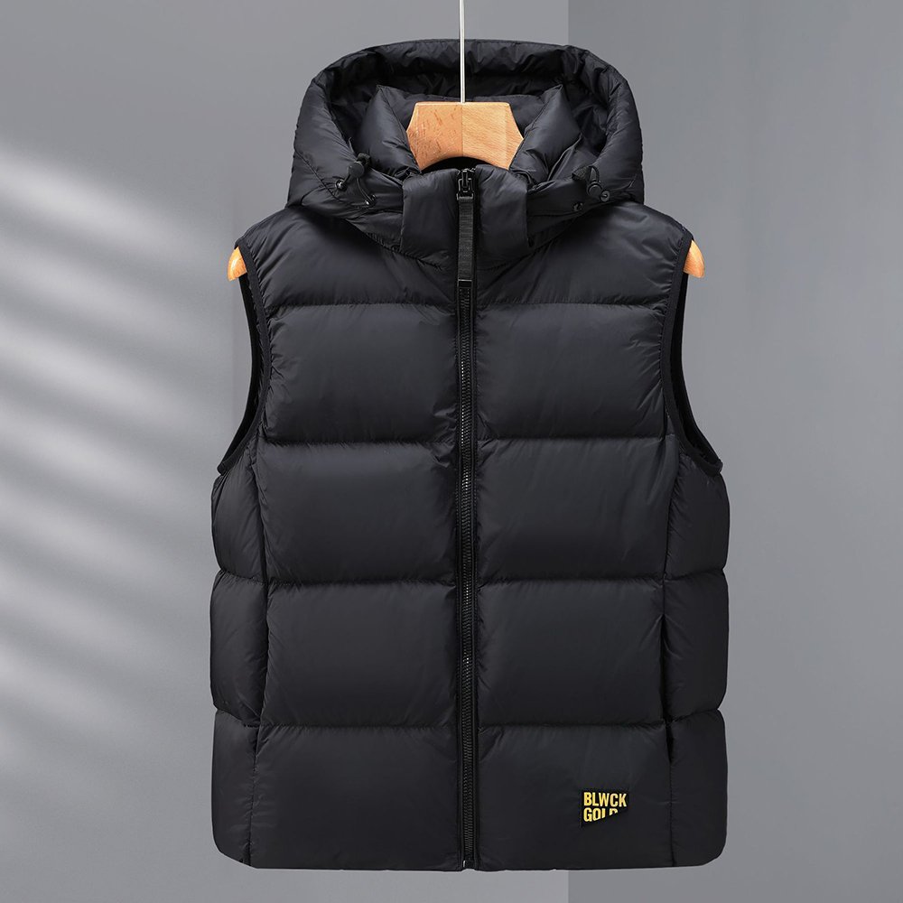 Solid color black down jacket detachable padded hoodie men's puffer vest