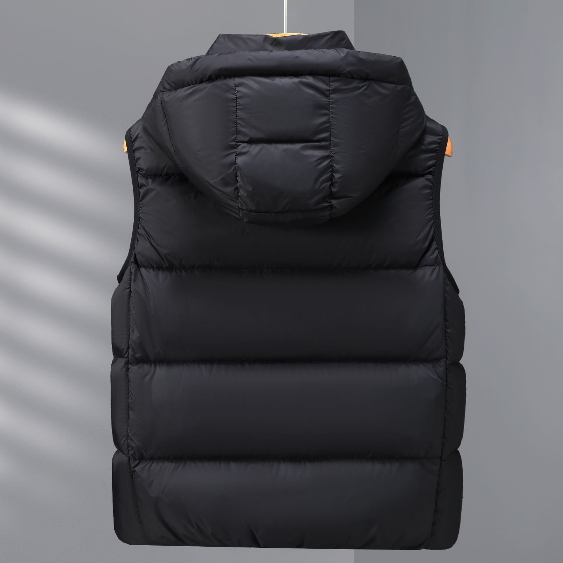 Solid color black down jacket detachable padded hoodie men's puffer vest