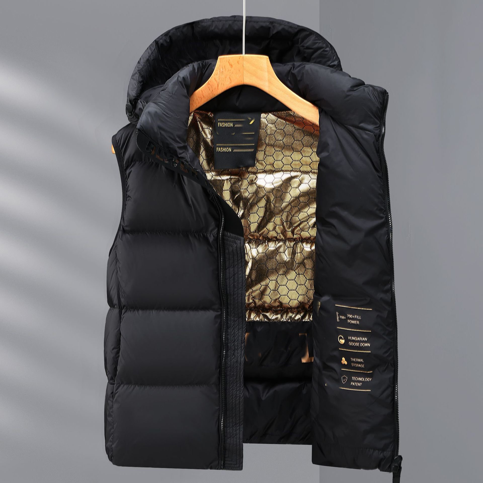 Solid color black down jacket detachable padded hoodie men's puffer vest