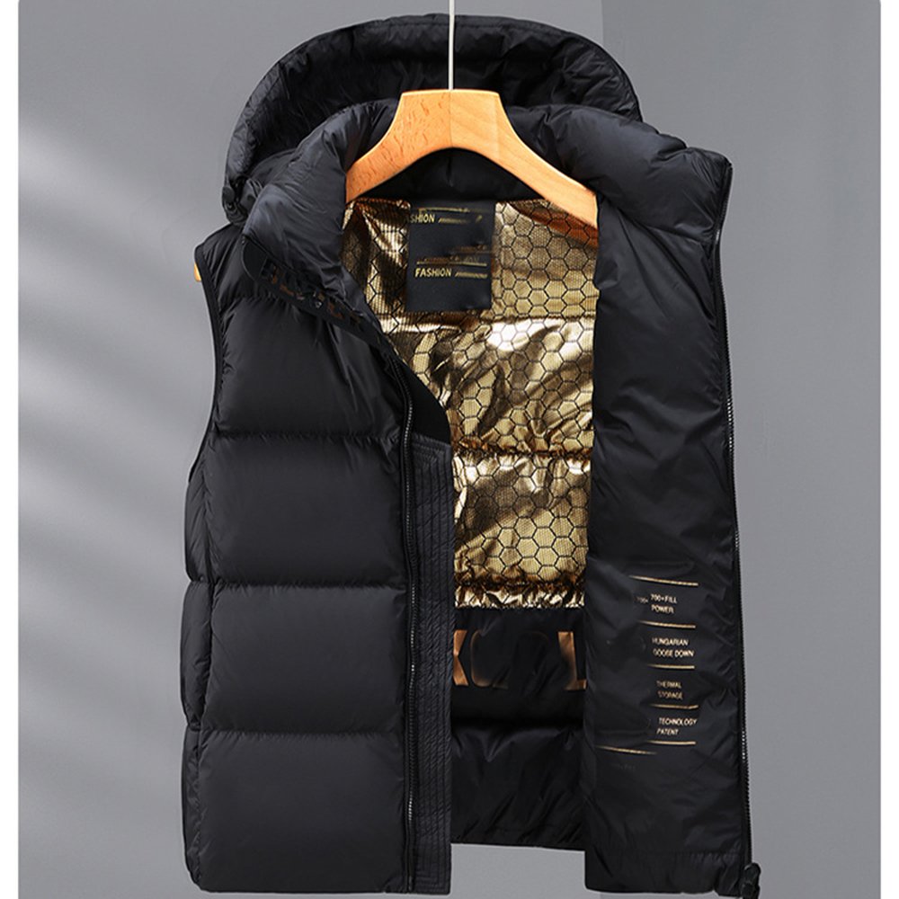 Solid color black down jacket detachable padded hoodie men's puffer vest