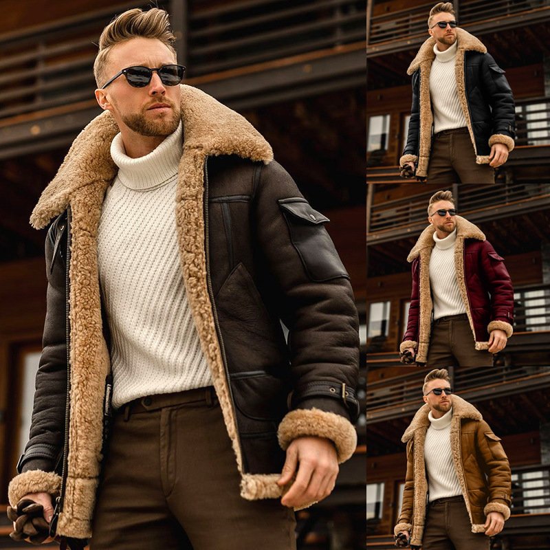 used jacket fur men's jacket thickened mid-length windbreak motorcycles plus size men's jackets