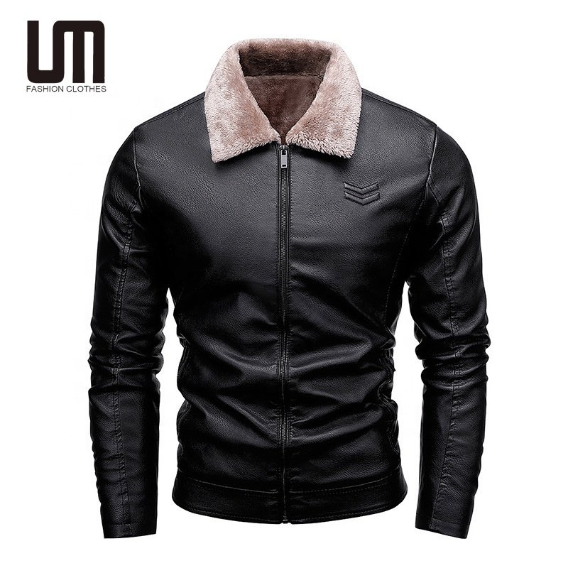 Liu Ming Wholesale Winter New Year 2024 Men Casual PU Faux Leather Jacket Oversize Velvet Warm Thick Fur Collar Coat