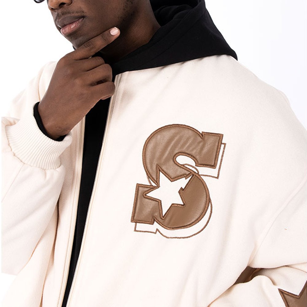 Factory wholesale design cotton men's jackets custom applique embroidery patch letterman varsity jackets