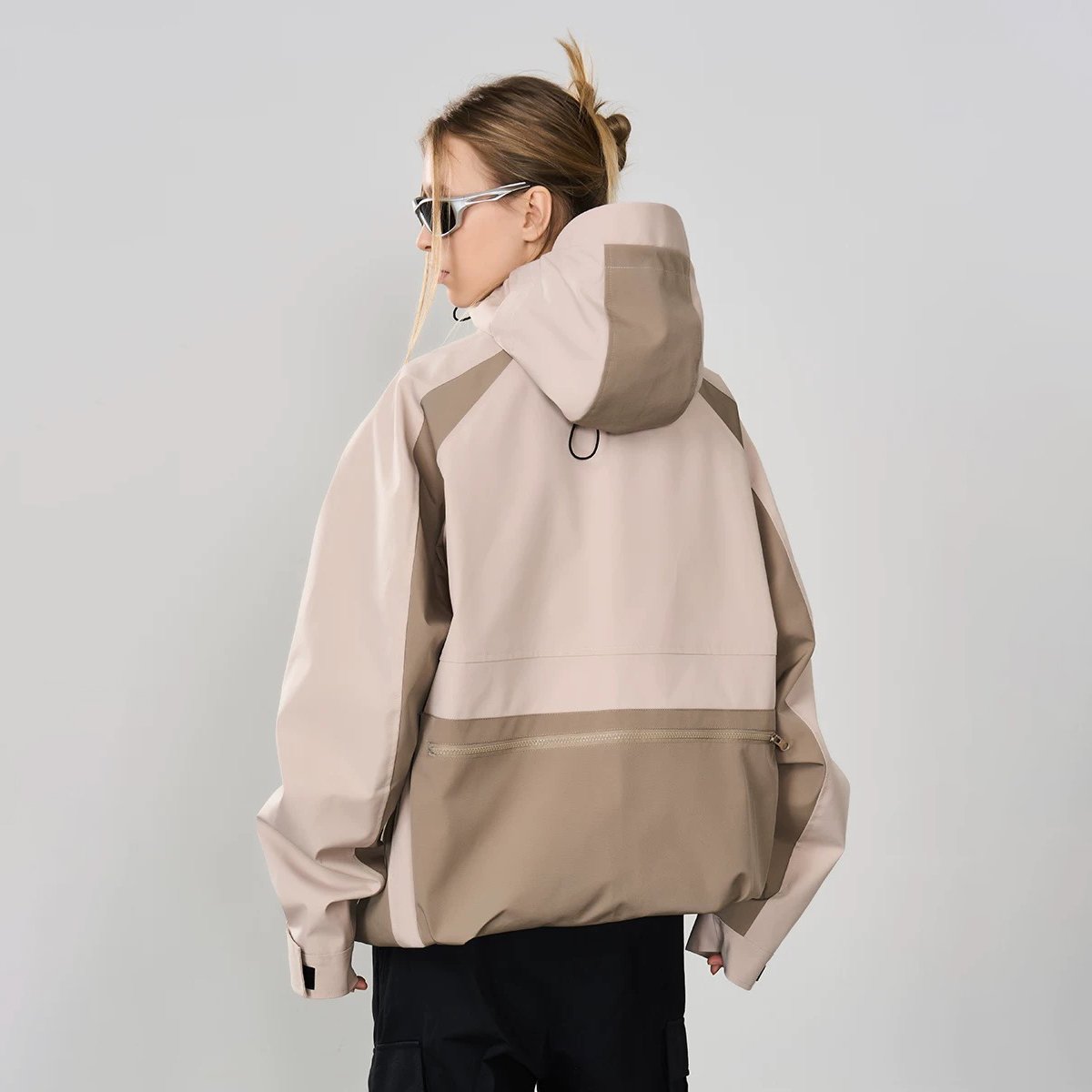High quality new design stereoscopic pockets women windbreaker contrast color splicing full zipper bomber hooded men's jacket