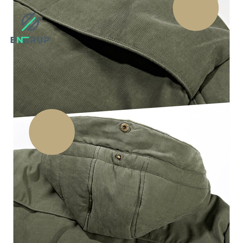 Enerup ready to ship hot sale mid length thick casual washed cotton hooded jacket fleece lined with hood
