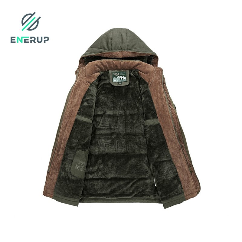 Enerup ready to ship hot sale mid length thick casual washed cotton hooded jacket fleece lined with hood